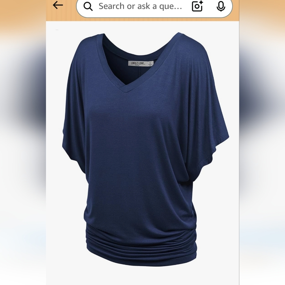 Lock & Love Navy Blue Plus Size XXL dolman Sleeve Boatneck Top Shirt Plus Size